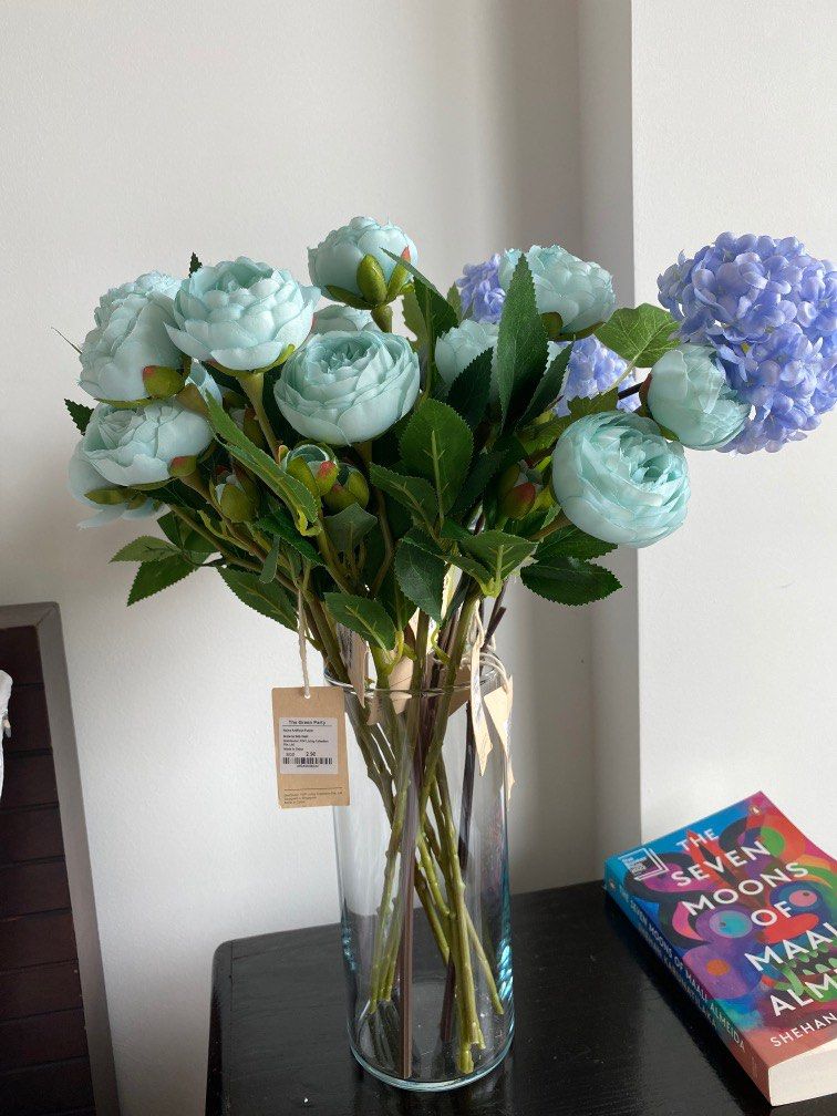 Artificial silk flowers green pantry, red and blue carnation and blue