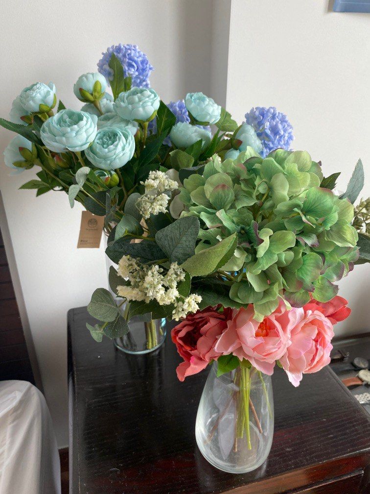 Artificial silk flowers green pantry, red and blue carnation and blue