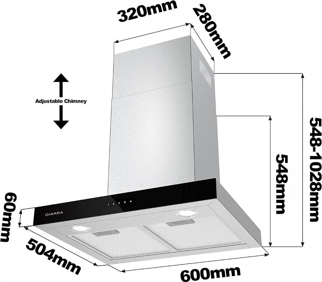[B3021] CIARRA CBCS6102 Touch Control Cooker Hood Recirculating Chimney