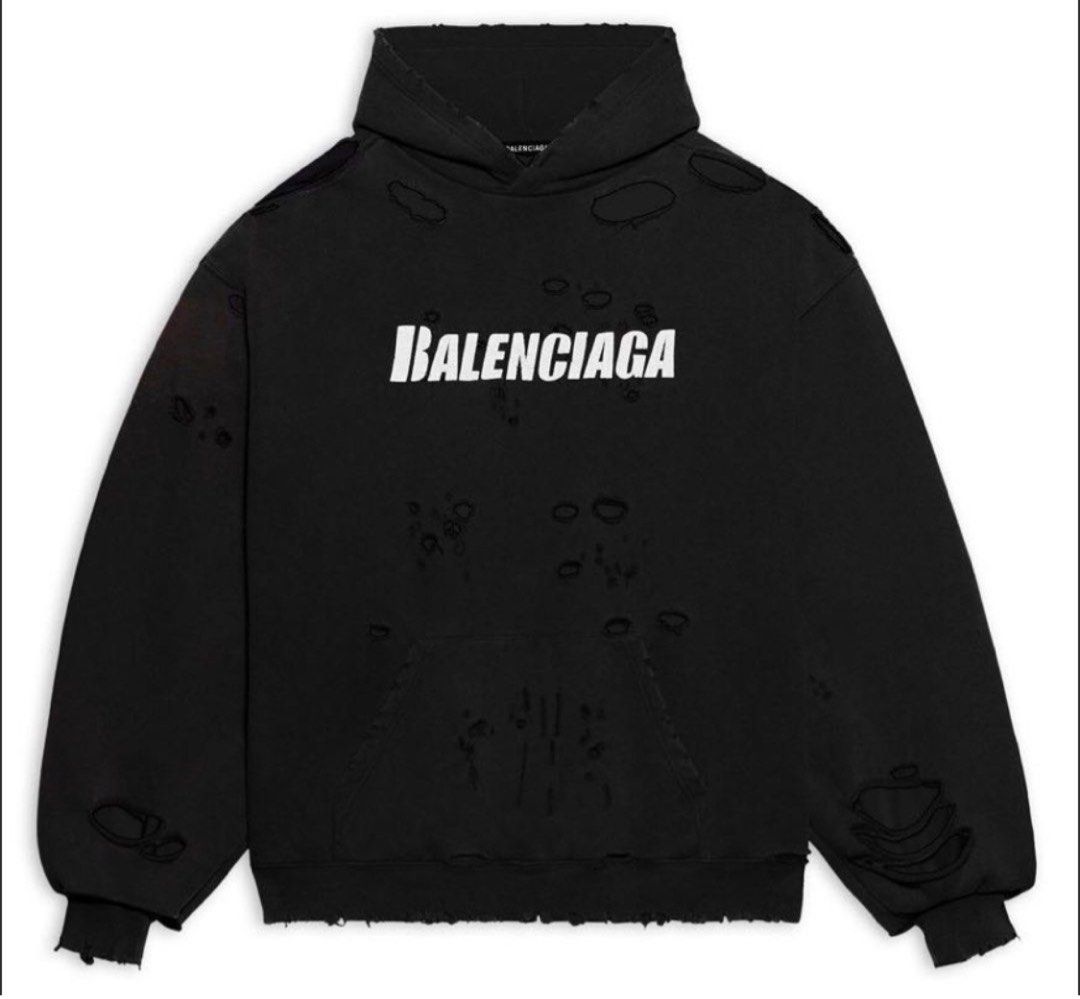 Balenciaga distress oversized hoodie, Luxury, Apparel on Carousell