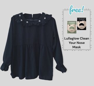 Black Embroidery Collar Top