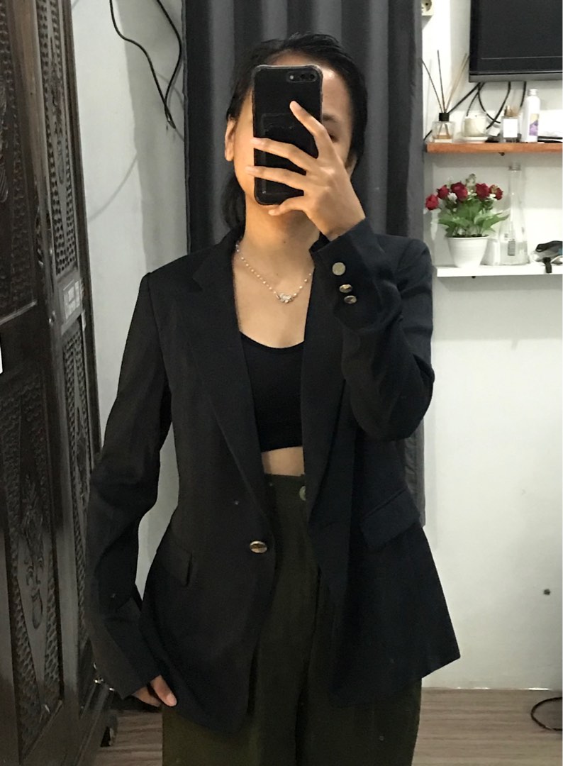 Blazer Wanita Semi Crop Blazer Wanita Warna Hitam Blazer Wanita