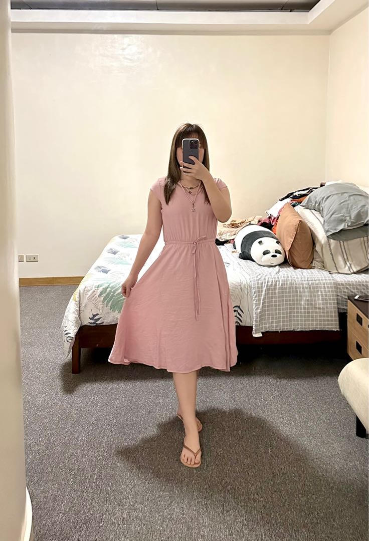 BLUSHING DAWN PINK WOVEN MIDI DRESS main image 1