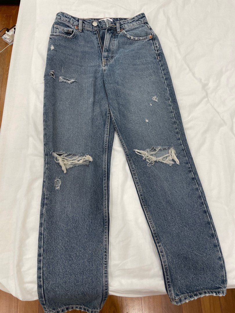 High Waisted Ripped Mom Fit Jeans