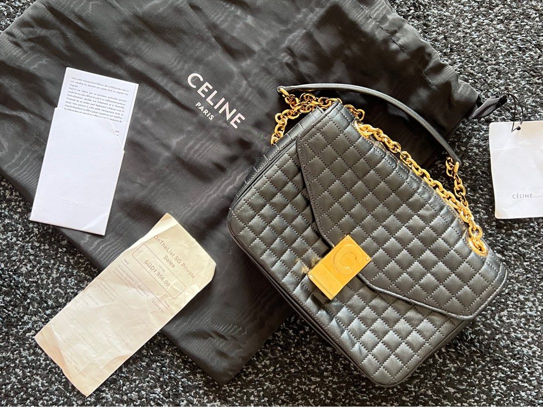 FWRD Renew Celine Calfskin Triomphe Shoulder Bag in Grey