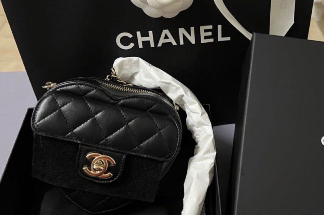 Chanel 22S small black heart shape bag, Luxury, Bags & Wallets on Carousell