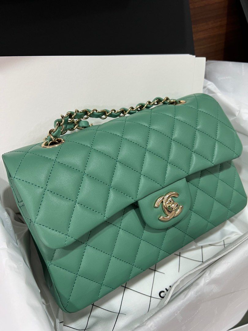 Chanel Small Classic Handbag A01113 Y04059 NI689, Green, One Size