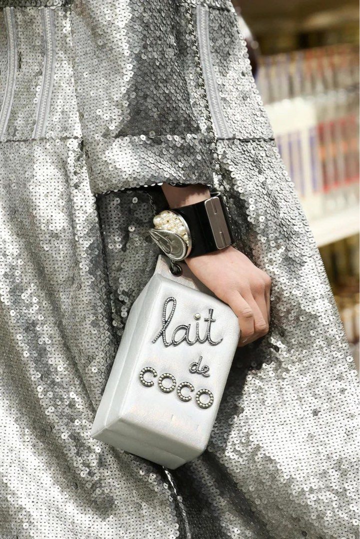 Chanel Silver Iridescent Goatskin Leather Lait De Coco Milk Carton