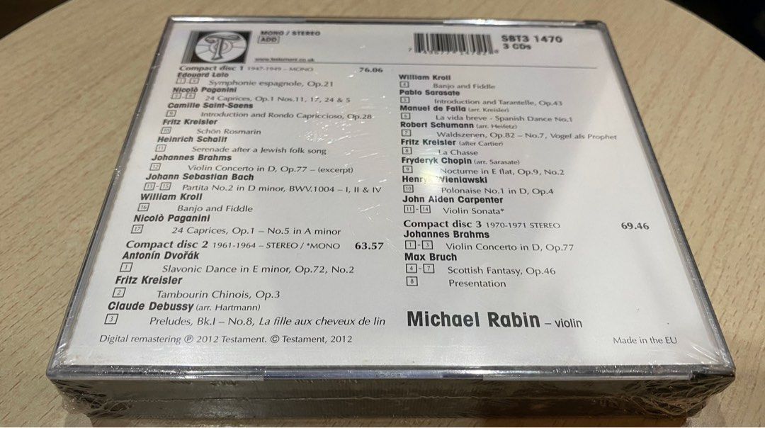 Classical CD] Testament - Michael Rabin The Unpublished Recordings 1947-1971  BRAND New