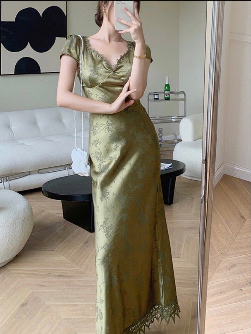 Army green store lace dress