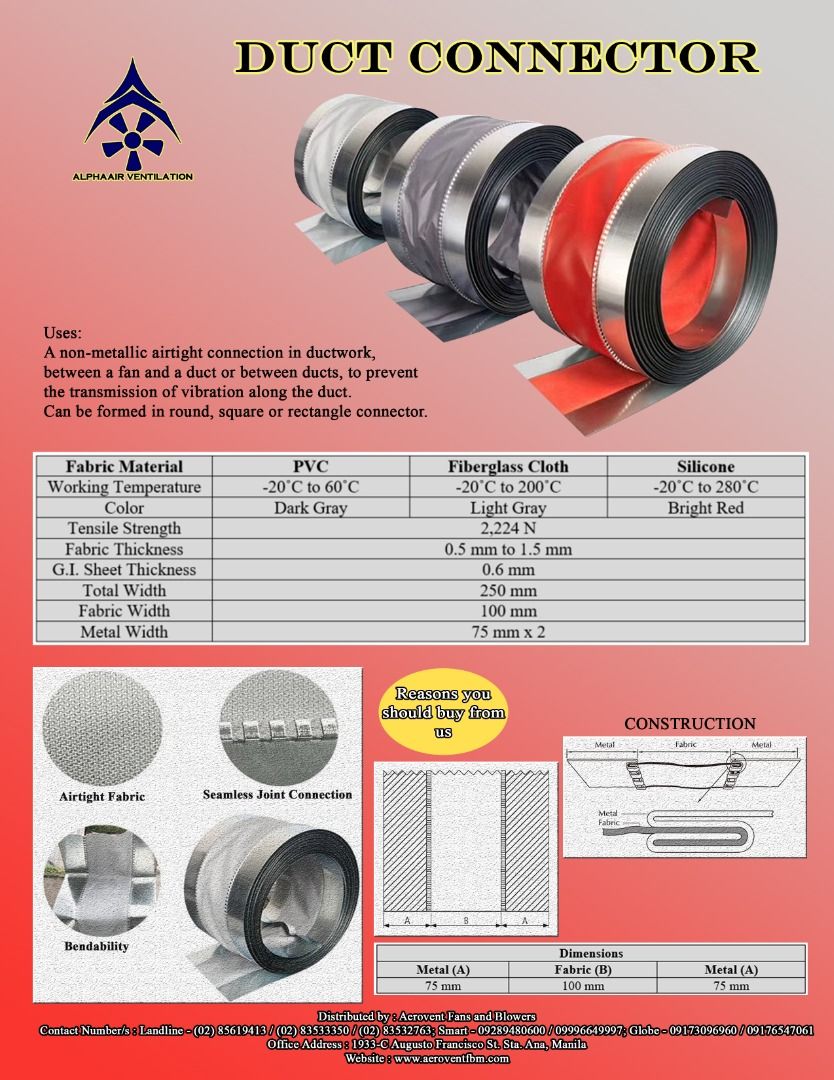 Duct Connector, Flexible Duct Connector, Neoprene, PVC, Fiberglass