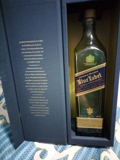 empty bottle of blue label w/box