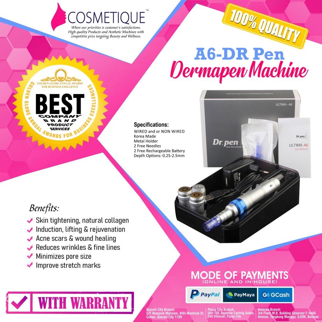 Facial Dermastamp Facial Care For Microneedling Korean BB Glow Facial Skin Care Machine (Category: Face Care) located in Manila. Submitted by aestheticsupplies (Listing ID 1208152881, Image 1). Description: 🎀A6 DR PEN DERMA STAMP FACIAL MACHINE 📣📣INQUIRE NOW‼️ Look for Ms. CHELSI 🌟 0975 0026 224 Mobile & Viber 🔥PICK UP LOCATIONS: ❗🎀CUBAO BRANCH: G/F, Newyork Mansion,#84 Montreal St, Cubao, QC ❗🎀NEW PASAY BRANCH: Unit 105, Appleton-Carlmig,