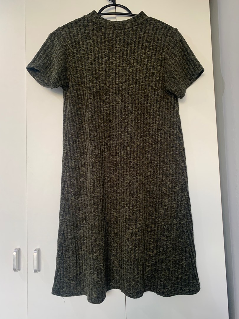 GREEN MOCK NECK MINI LENGTH SOFT HACCI KNIT DRESS main image 1