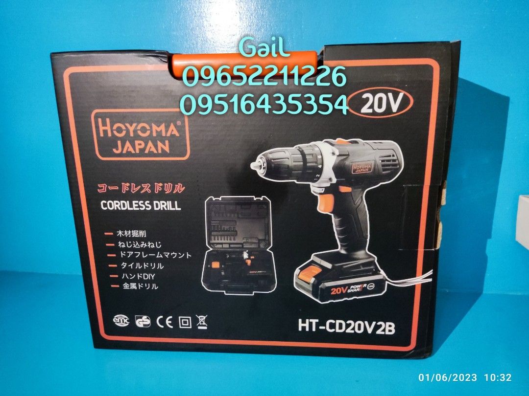 HOYOMA Japan 20V Cordless Drill w Free 2 Batteries 1 Charger Carrying Case HT CD20V2B Commercial Industrial Construction Tools Equipment on Carousell