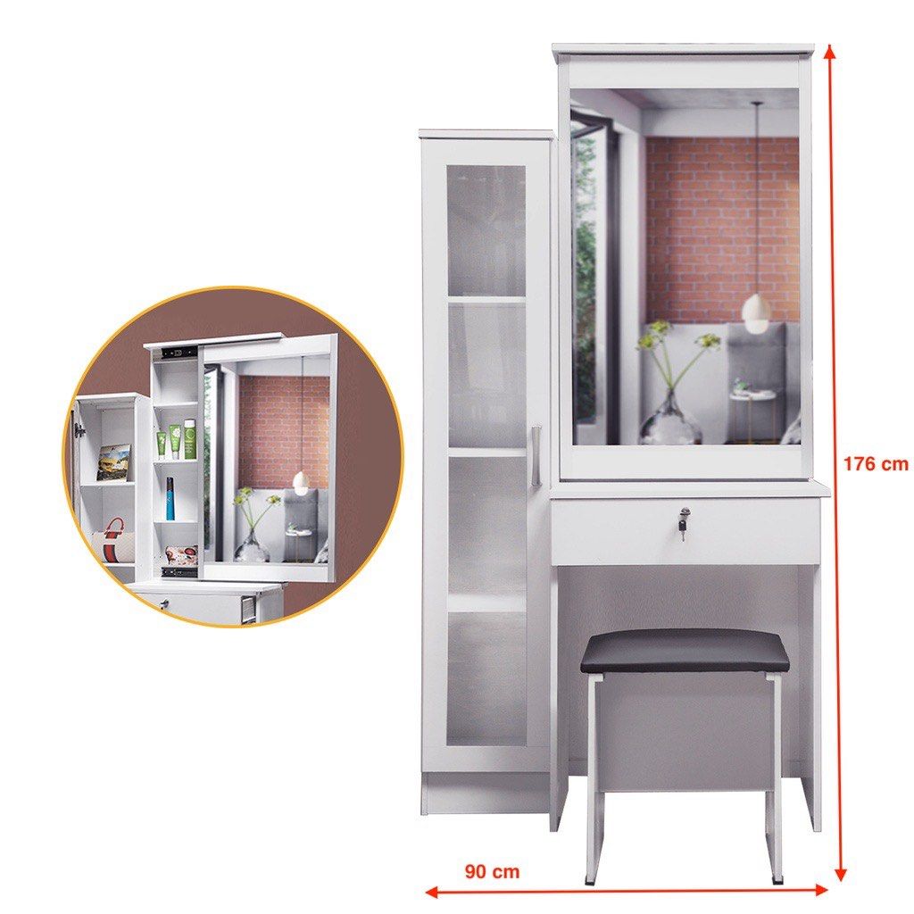 Dressing table store with mirror door