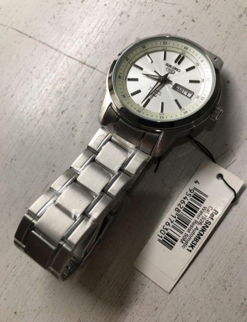 Lowest Price Seiko 5 SNKM83 Men s Automatic White Silver Dial Stainless Steel Watch snkm83 snkm83k snkm83k1 Birthday gift birthday seiko BRAND NEW