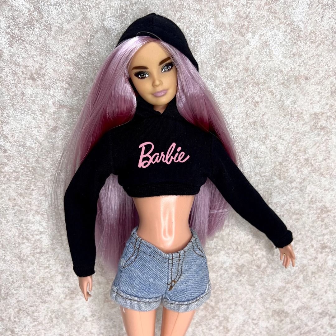 Mattel Barbie Limited Edition Black Hoodie Crop Top for All Barbie Sizes 1 6 Dolls Also Can Wear