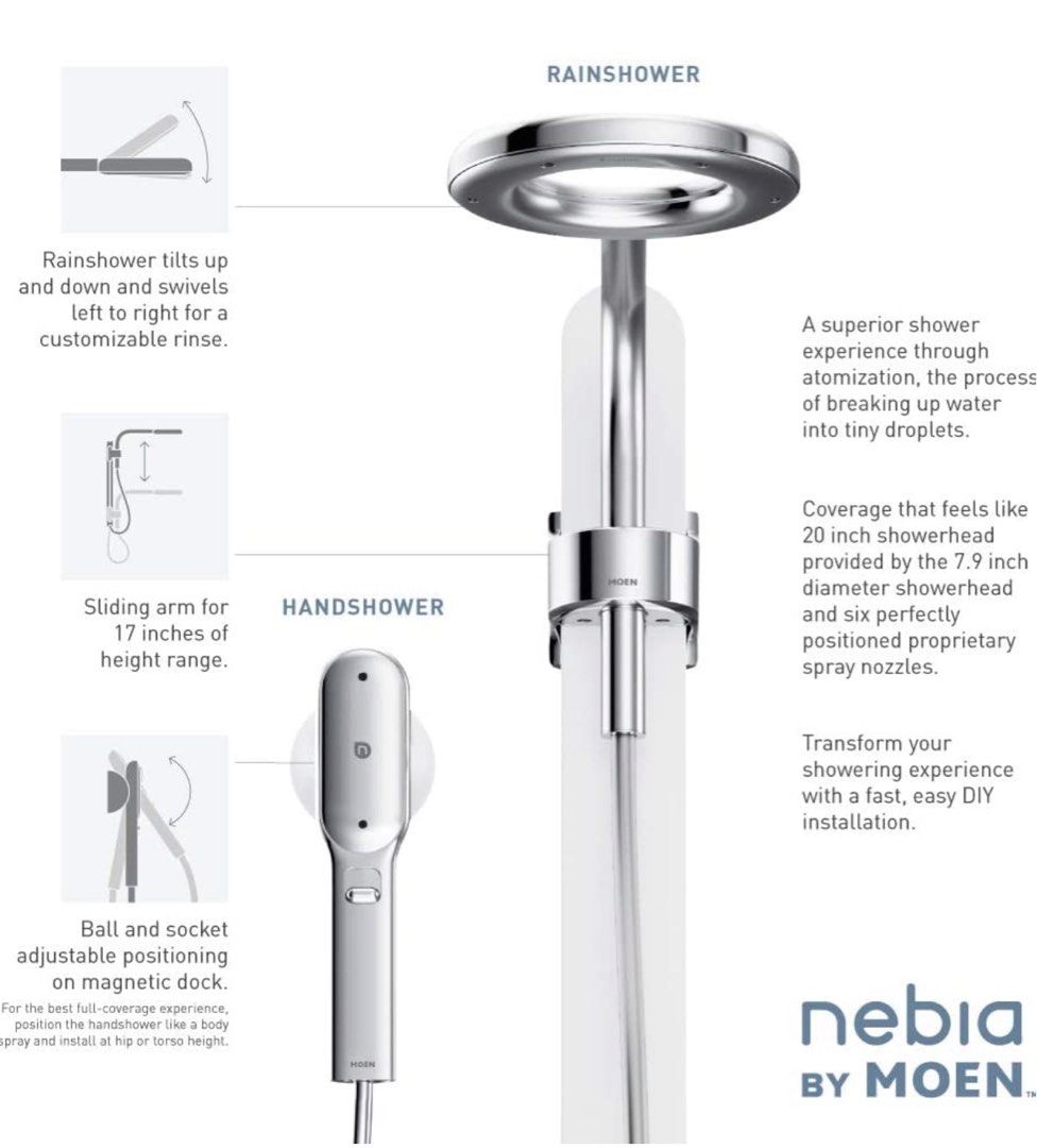 Moen N214C0CH Nebia Nebia by Moen Spa Shower including Rainshower