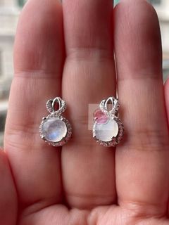 Moonstone earrings with cz accent in 925 Sterling Silver