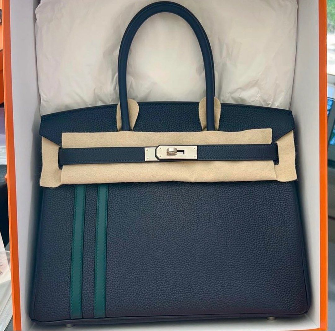 Hermes Togo Swift officier Birkin 30 Bleu Nuit Vert Cypress