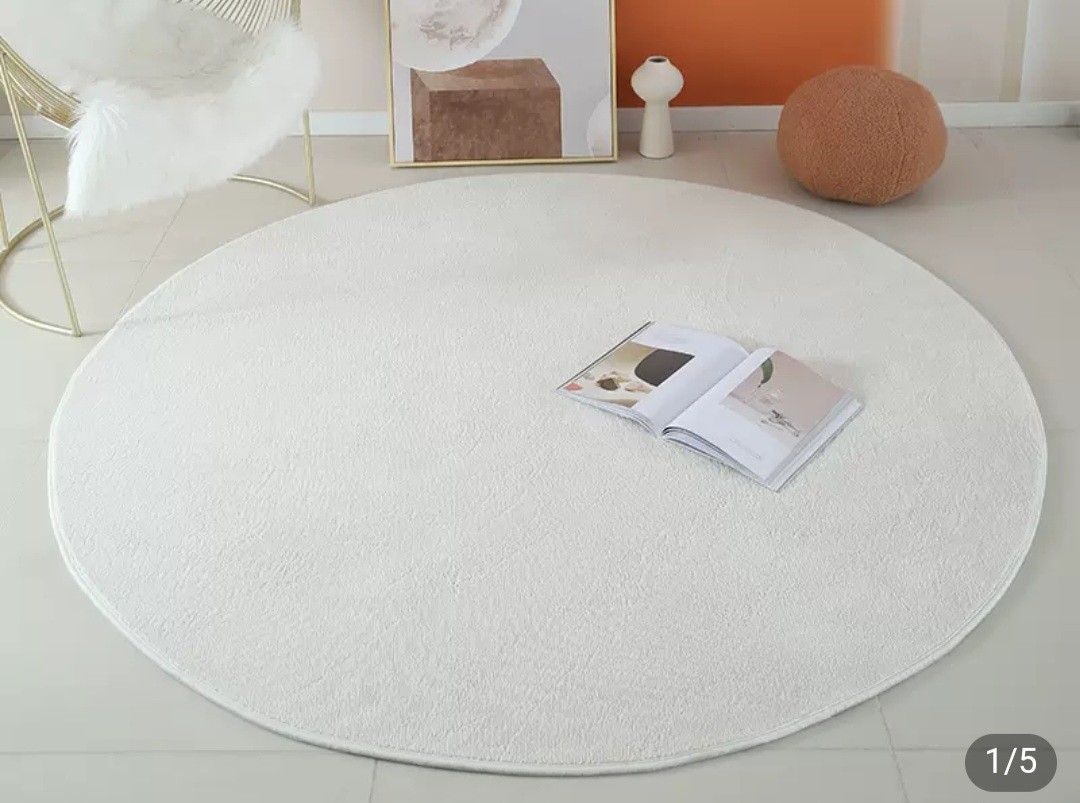 Nordic Milky White Round Carpet (2metres), Furniture & Home Living