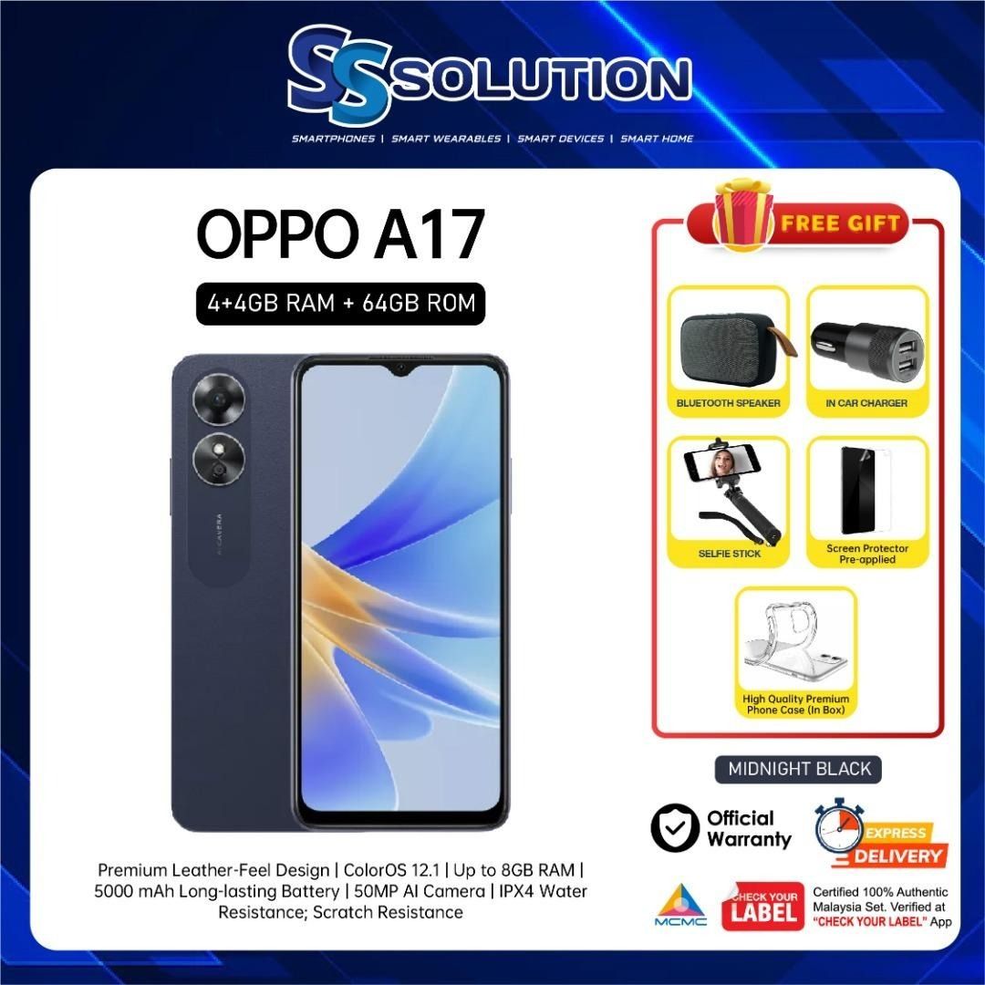 OPPO A17 [4+4GB RAM + 64GB ROM], 6.56, 50MP AI Camera, 5000mAh Battery