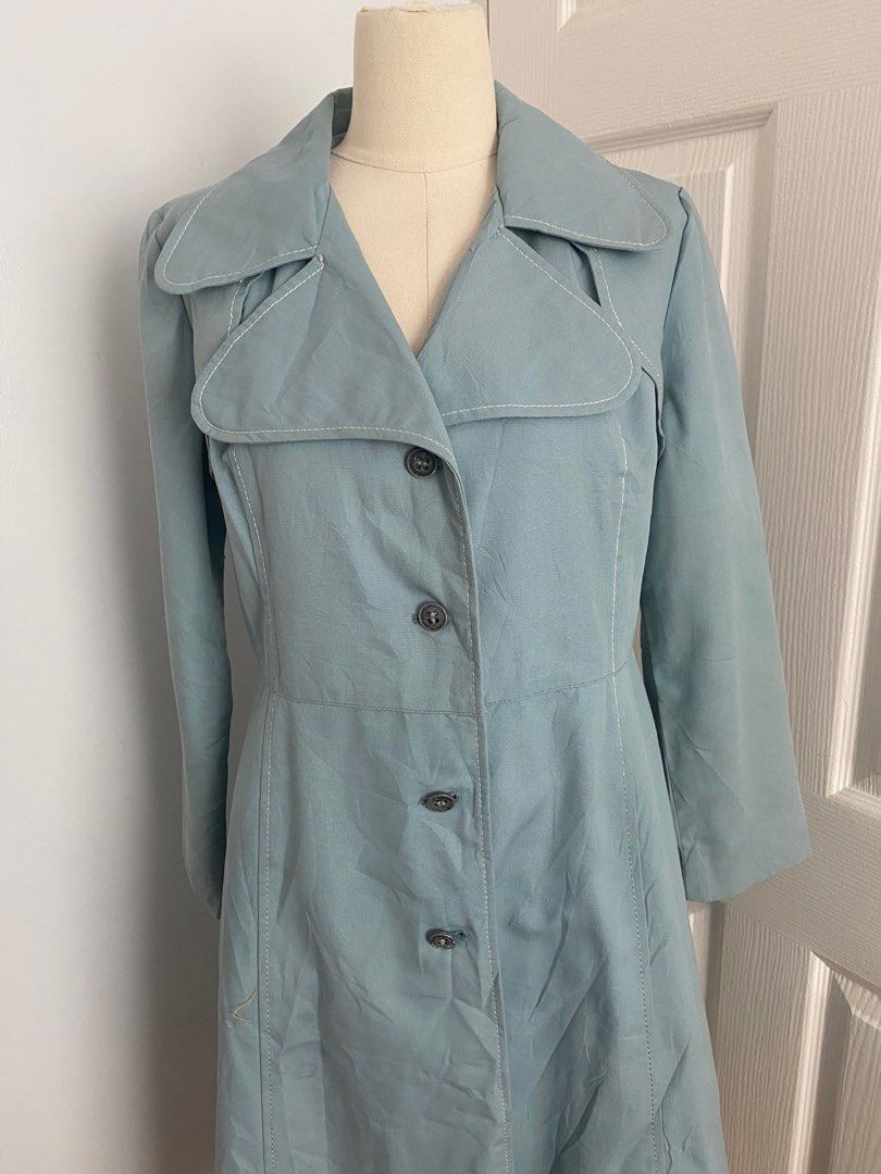 pastel blue Long trench Coat, Women's Fashion, Coats, Jackets and Outerwear on Carousell