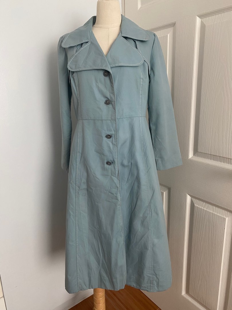 pastel blue Long trench Coat, Women's Fashion, Coats, Jackets and Outerwear on Carousell