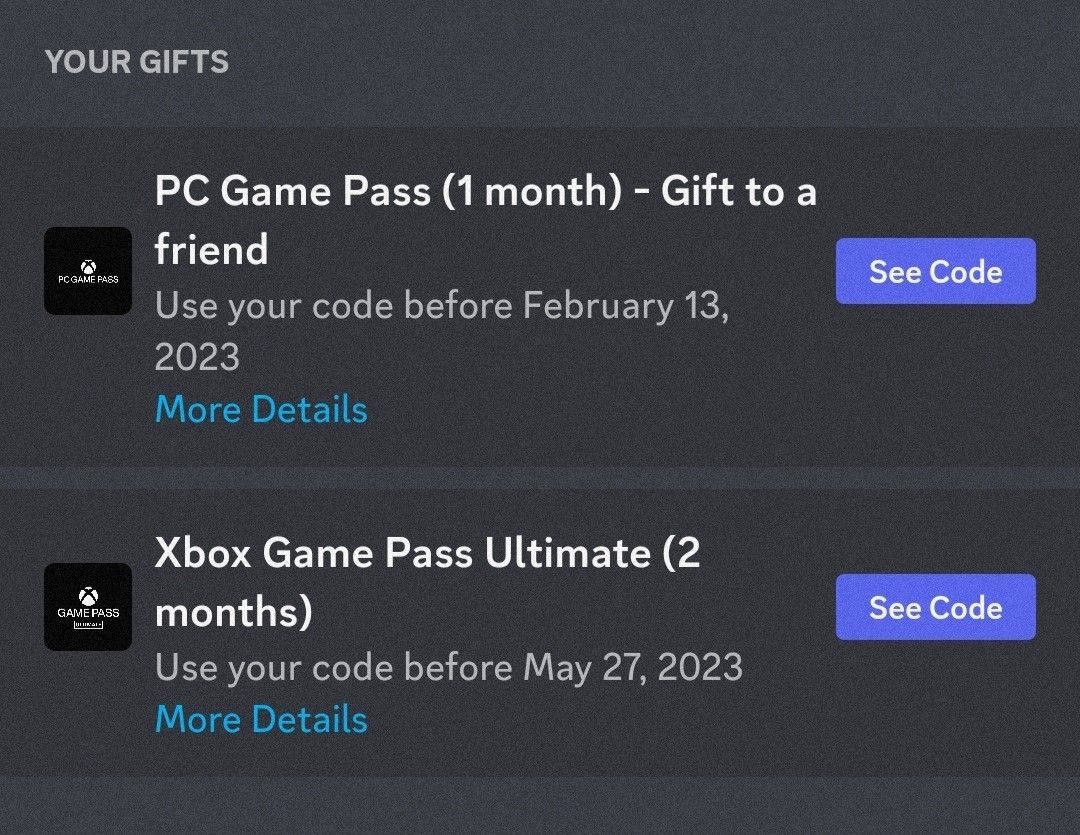 PC Game Pass (1 Month) and Xbox Game Pass Ultimate (2 Months