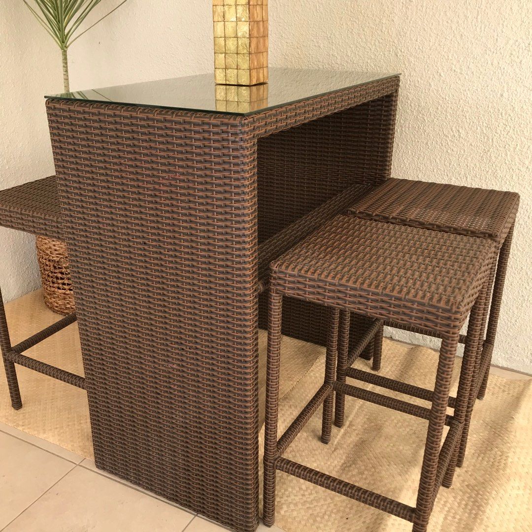 Plastic Rattan Bar Table and Chairs Heavy Duty, Furniture & Home