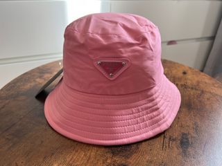 PR A DA Baby Pink Nylon Bucket Hat