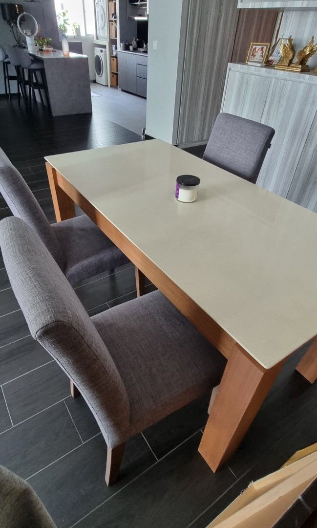 Quartz Dining Table set + 4 Flex Dining Chairs, Furniture & Home Living
