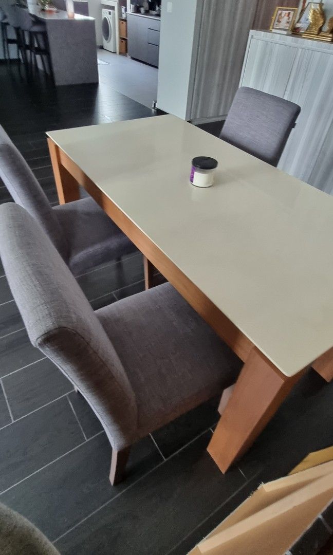 Quartz Dining Table set + 4 Flex Dining Chairs, Furniture & Home Living