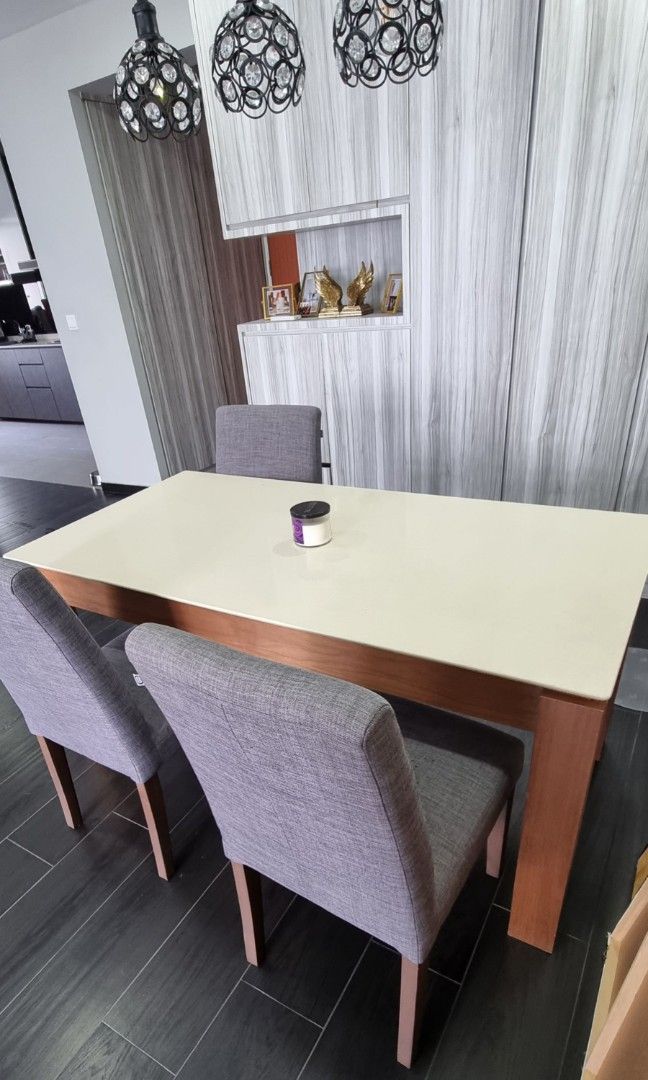 Quartz Dining Table set + 4 Flex Dining Chairs, Furniture & Home Living