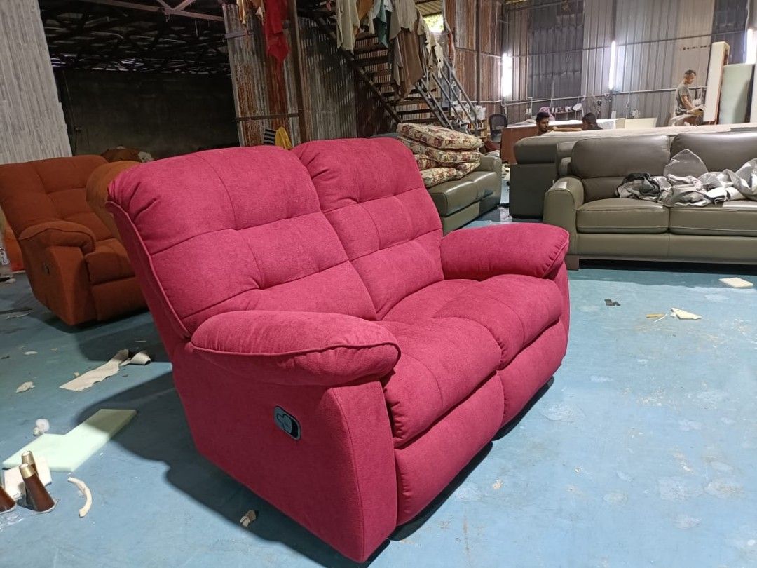 Red fabric recliner shop sofa