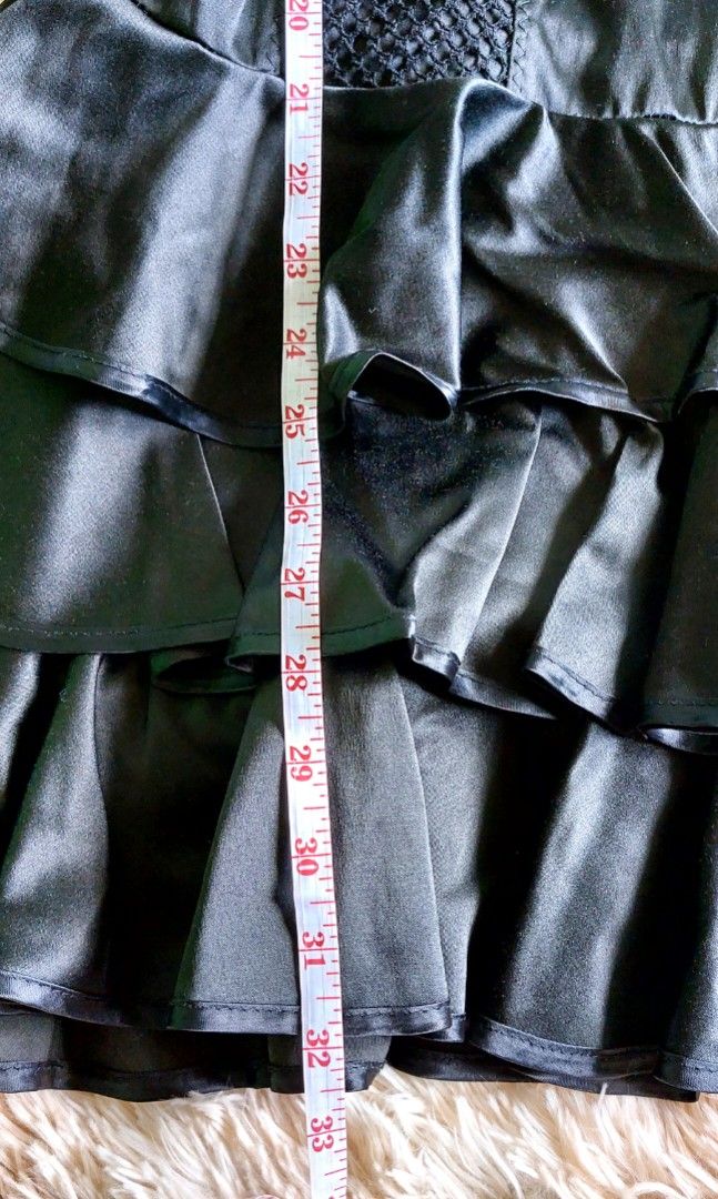 Rinascimento Spaghetti Strap Layered/Ruffled Solid Black Mini Party ...