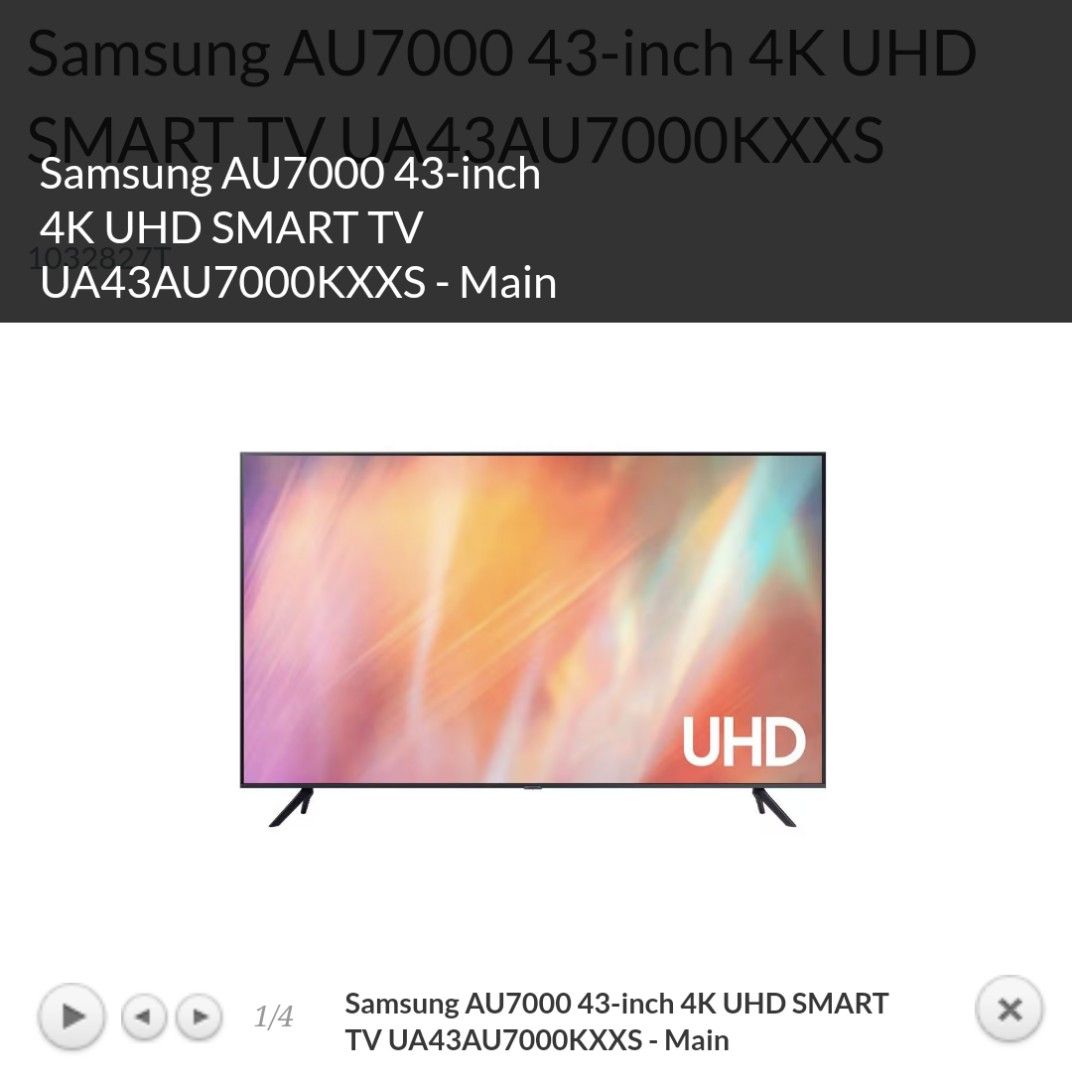 Samsung AU7000 43-inch 4K UHD SMART TV UA43AU7000KXXS, TV & Home ...