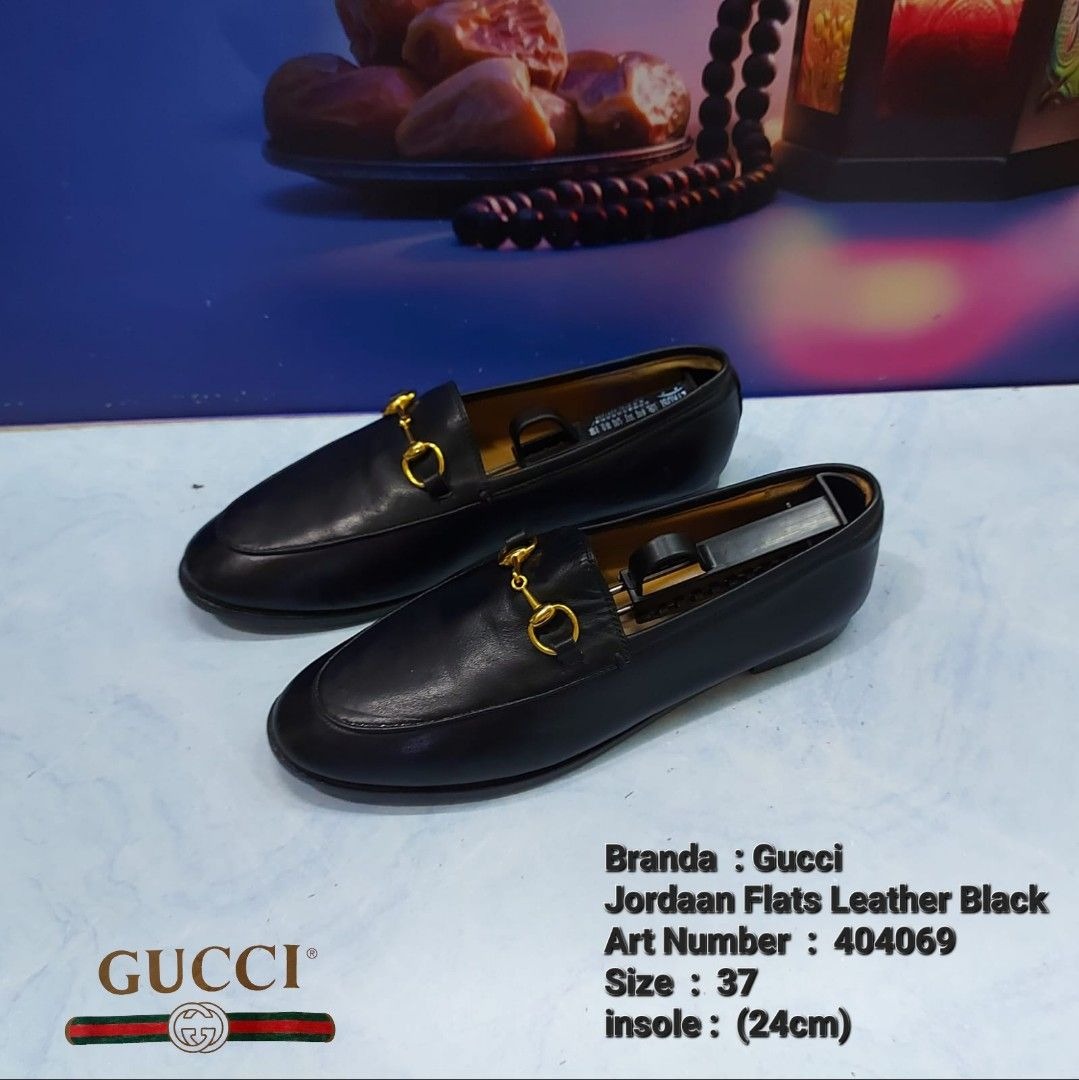 Sepatu Gucci 404069 Jordaan Flats Leather Black Size 37 Fesyen