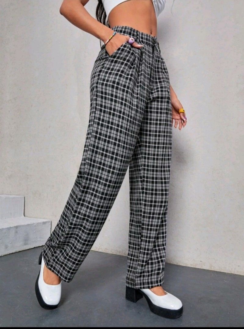 SheIn Womens Two Piece Plaid Open Front Long Sleeve Blazer and Elastic  Waist Pant Set Suit Small Black  Amazonin Clothing  Accessories