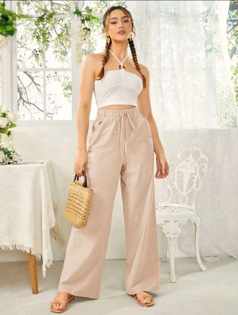 SHEIN Wide Leg Satin Pants  Silk pants outfit, High waisted pants outfit,  Satin pants