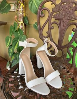 Shein white chunky platform two strap sandals heels