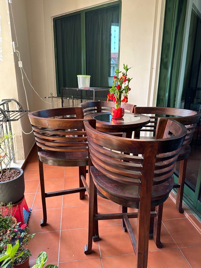 Solid Teak Wood Bar Chairs(x4) and Table(x1), Furniture & Home Living