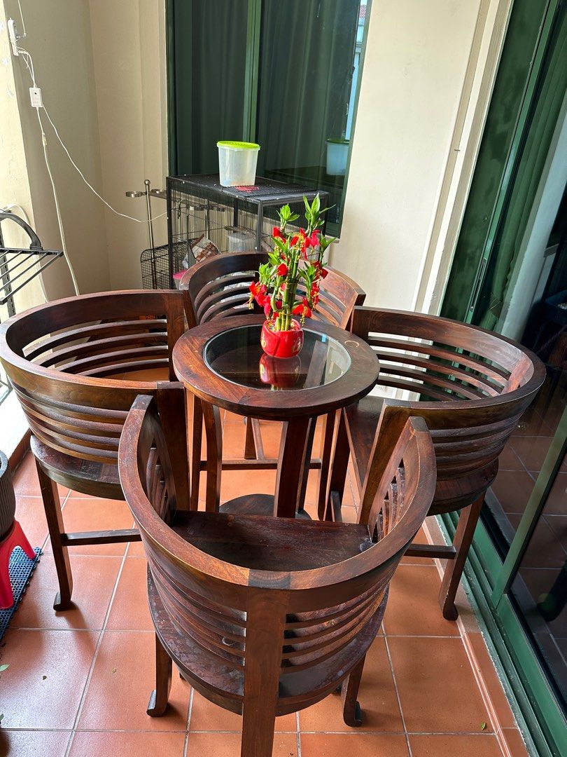Solid Teak Wood Bar Chairs(x4) and Table(x1), Furniture & Home Living