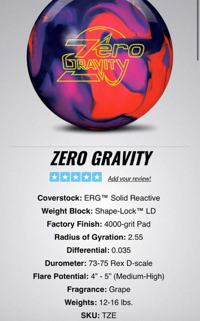 15 lbs storm zero gravity bowling ball, Sports Equipment, Sports