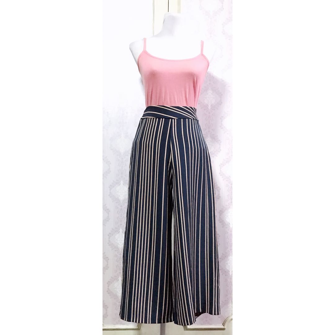 Stripe Square Pants Highwaist Wide Leg Culottes Women s Fashion