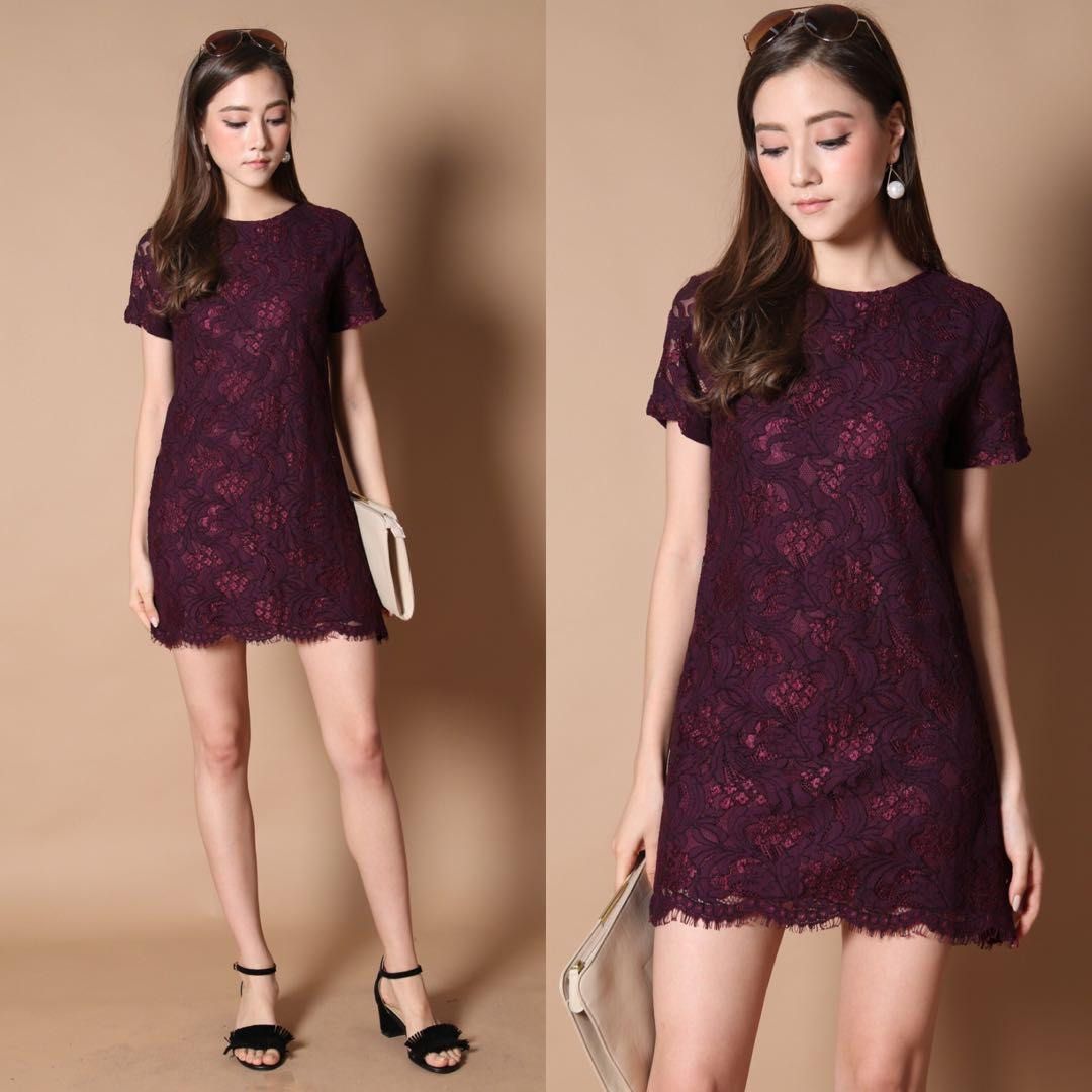 Purple lace shift dress online