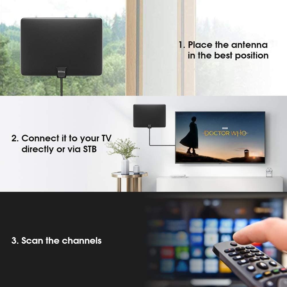 TV Aerial, Indoor TV Aerial 200+ Miles Freeview Aerial with Amplifier