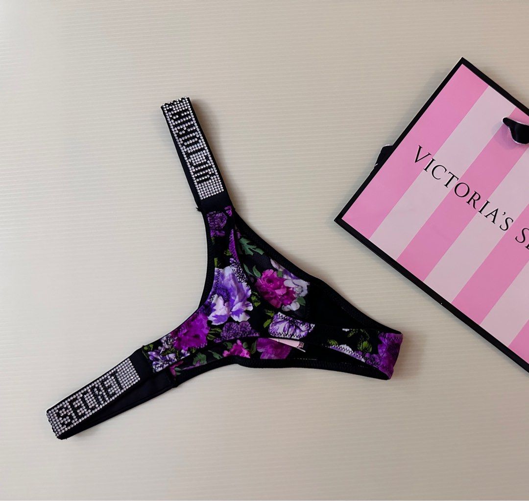 Victoria’s Secret Very Sexy Black Floral Thong with Rhinestones Panty