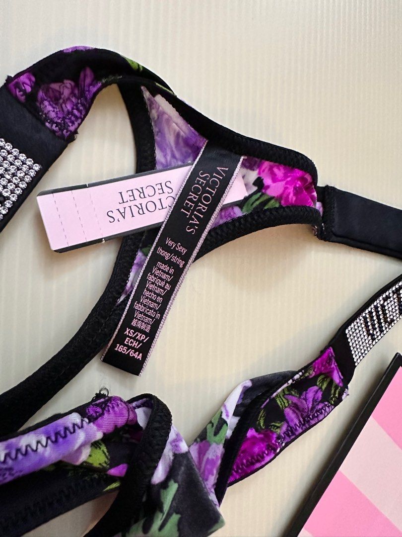 Victoria’s Secret Very Sexy Black Floral Thong with Rhinestones Panty